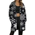 thumbnail image 2 of Jacket Women Longline Jackets Christmas Print Winter Cozy Lined Full Zip Outerwear for Cold Weather Trench Coat Women Black L, 2 of 5