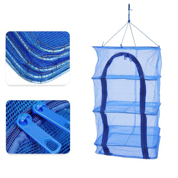 DENEST 4 Layers Herb Fish Food Hanging Drying Rack Net Folding Mesh Shelves with Zipper