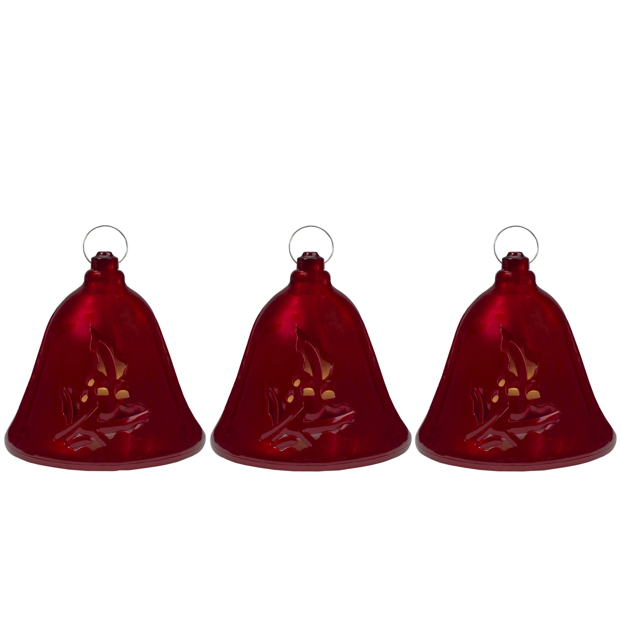 Set of 3 Musical Lighted Red Bells Christmas Decorations 6.5Inches