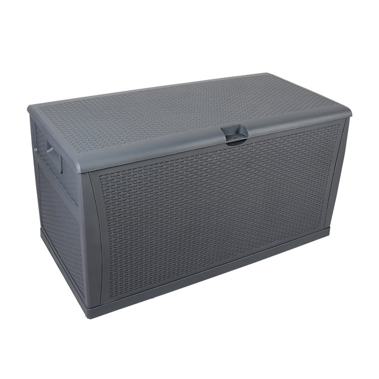Rubbermaid 120 Gallons Water Resistant Plastic Lockable Deck Box in Brown &  Reviews