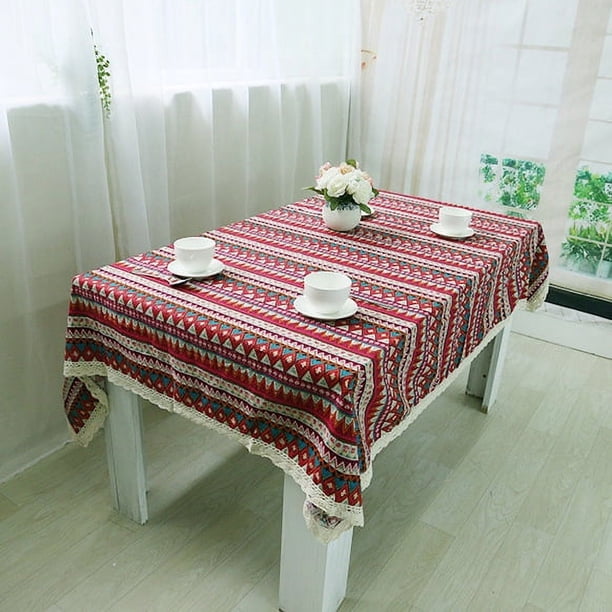 Nvzi red printed pattern, small and fresh rural style tablecloth, household tea table cover, crochet lace (300 * 140cm)