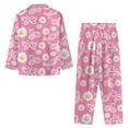 thumbnail image 5 of SCRAWLGOD Daisy Long Sleeve Pj for Women Pink Ribbon Button Up Pajama Sets with Pockets V-Neck Ladies Pajamas Size 4XL Stretchy Two Piece Pajamas for Women, 5 of 7
