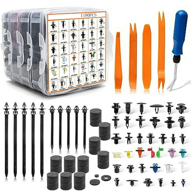Riwcyla 1295PCS Car Retainer Clip & Fasteners Kit 38 Sizes Automotive Push Pin Rivets Set Clip with Fasteners Remover Storage Box for Car Door Trim Panel Mudguard