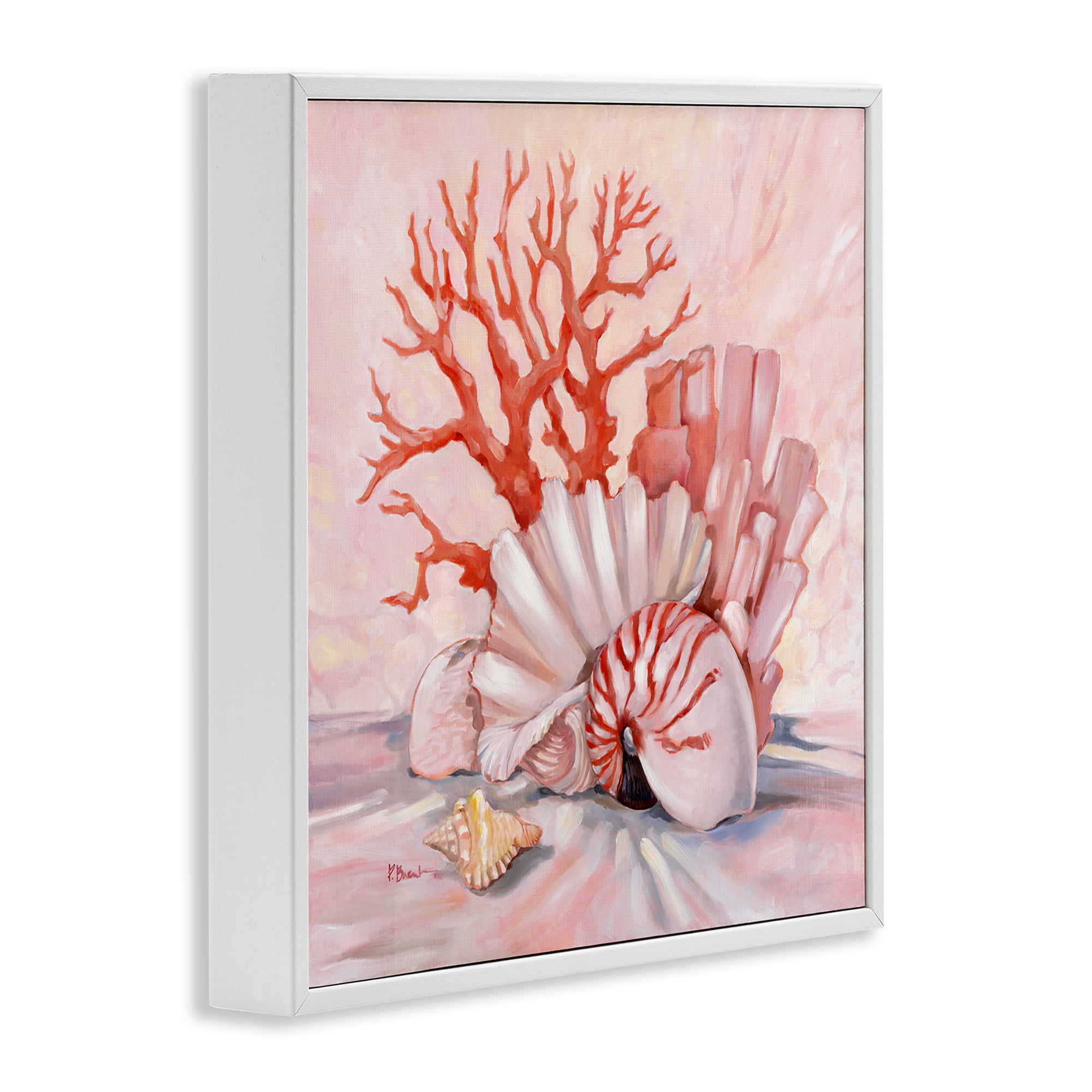 Stupell Industries Pink Coral Still Life Animals & Insects Painting White Framed Art Print Wall Art, 12 x 12