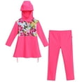 thumbnail image 4 of IBTOM CASTLE Kids Girls Muslim Swimsuit Long Sleeve Butterfly Flower Printed Islamic Swimwear Burkini Full Cover Cap Top Pants 3PCS Modest Bathing Suit 5-6 Years Hot Pink, 4 of 8
