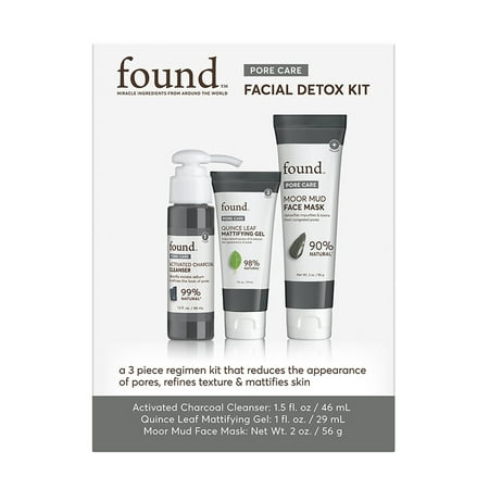FOUND PORE CARE Facial Detox Kit: Activated Charcoal Cleanser, Quince Leaf Mattifying Gel, Moor Mud Face