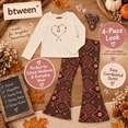 thumbnail image 6 of BTWEEN Girls 2-Piece Bow Back Top and Flare Leggings Set, Cream/Brown Floral, Size 5, 6 of 7
