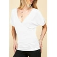 thumbnail image 3 of Made by Johnny Women's V Neck Short Sleeve Wrap Front Drape Dolman Top M WHITE, 3 of 6