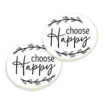P. Graham Dunn Choose Happy Laurel White 2.75 x 2.75 Absorbent Ceramic Car Coasters Pack of 2