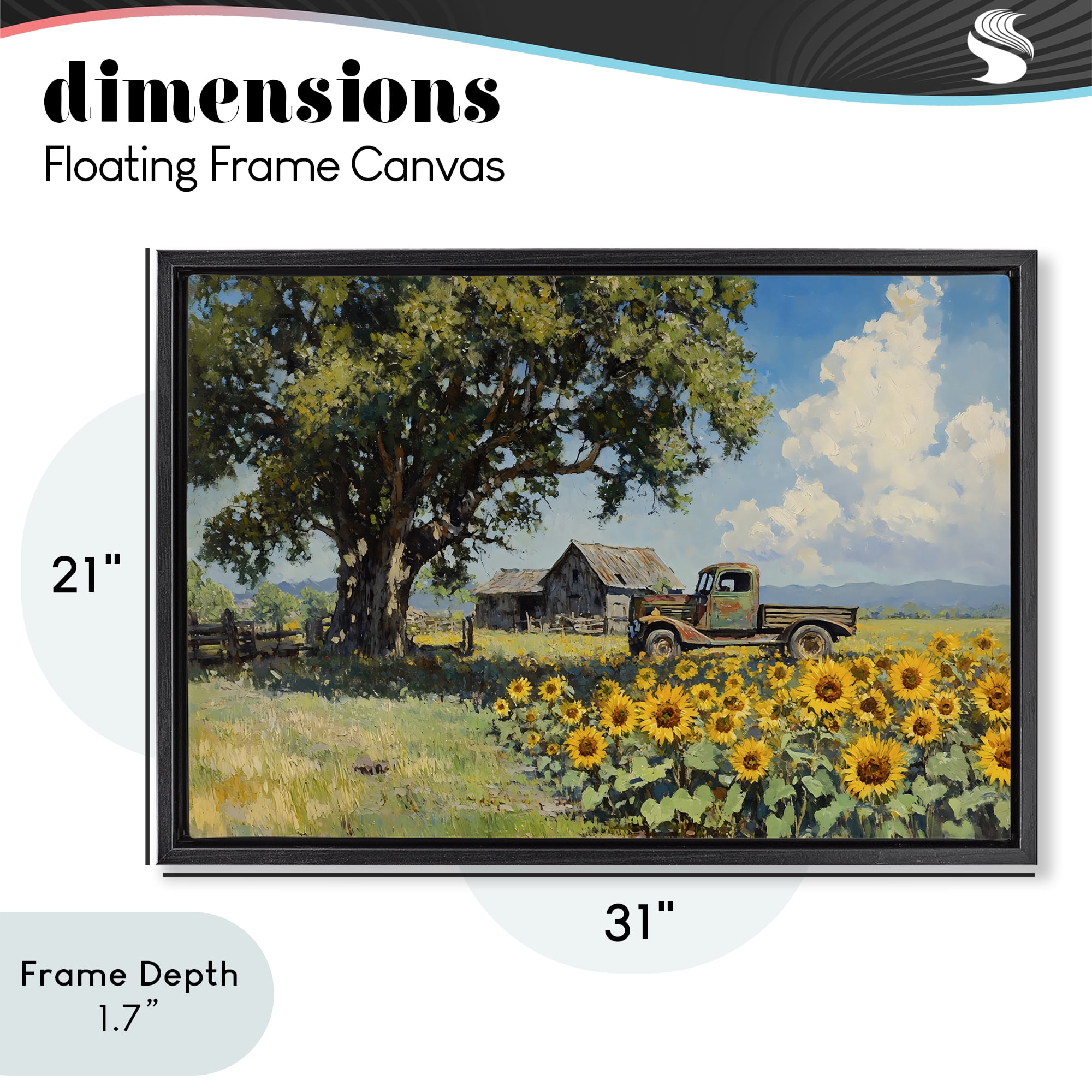 Stupell Industries Sunflower Pickup by Old Barn Black Framed Floater Canvas Wall Art, design by Franklyn Gregory