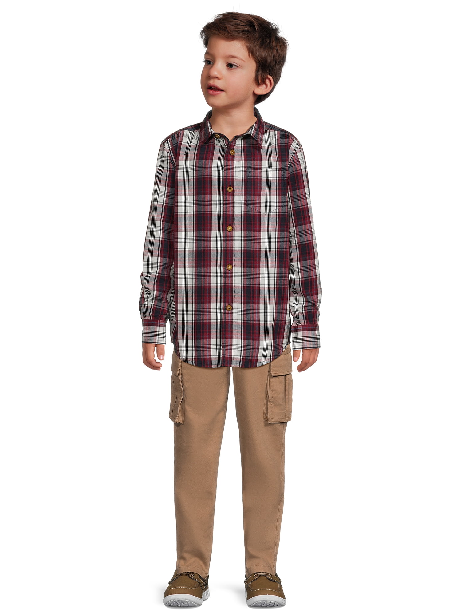 Wrangler Boys Long Sleeve Button-Up Shirt and Short Sleeve Graphic T-Shirt, 2-Pack, Sizes 4-18 & Husky