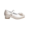 thumbnail image 3 of Josmo Little Kids Girl Faux Leather Low Heel Buckle Dress Shoes with Ribbon And Rhinestones, Beige, Size: 2, 3 of 6