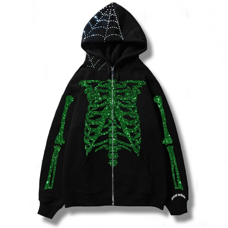 【STONE 】ZIP-UP HOODIE Zip Up for Rhinestone Hoodie for Jacket Women Men Gothic