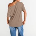 thumbnail image 4 of Womens Off The Shoulder Tops Oversized T-Shirts Short Sleeve Tees Summer 2026 Casual Spring Fashion Clothes Khaki 2XL, 4 of 5