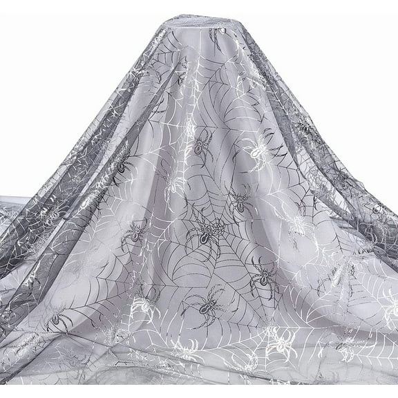 Spider Web Pattern Tulle Fabric Silver Double-Sided Foil Fabric 1.4 Yards Wide Mesh Lace Fabrics Decoration Fabrics for DIY Garment Decor 2.2 Yards