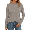 thumbnail image 2 of VISALY Long Sleeve Shirts Pullover Crewneck Sweaters Business Casual Tops Tunic Sweatshirt for Women Plus Size Pullover Autumn Winter Solid Color Loose Fitting Shirts Coffee Xxl, 2 of 4
