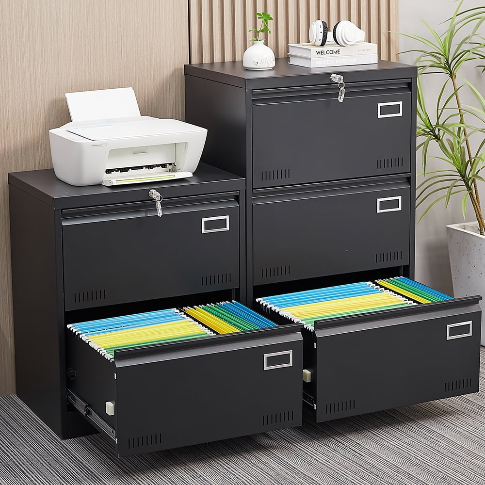 DKYNDSYN 2 Drawer Lateral File Cabinet with Lock for Home Office, Letter/Legal/A4/F4 Size, Black