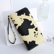Aellinatey Stylish Cow Print Handheld Wallet PU Card Holder Purse for Fashionable Women