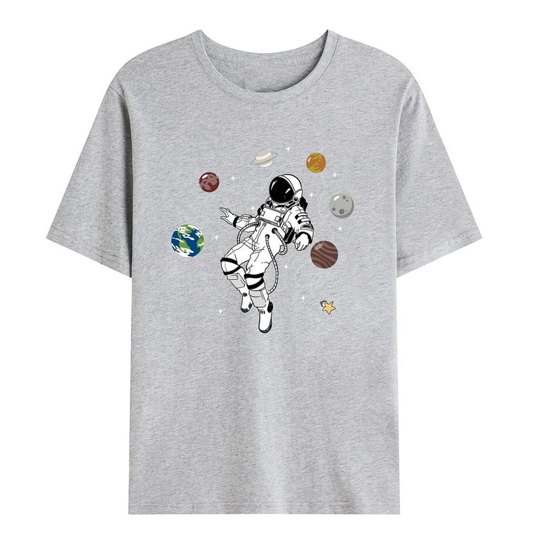 Boys Astronaut And Planet T-shirt Tee Top Short Sleeves Crew Neck