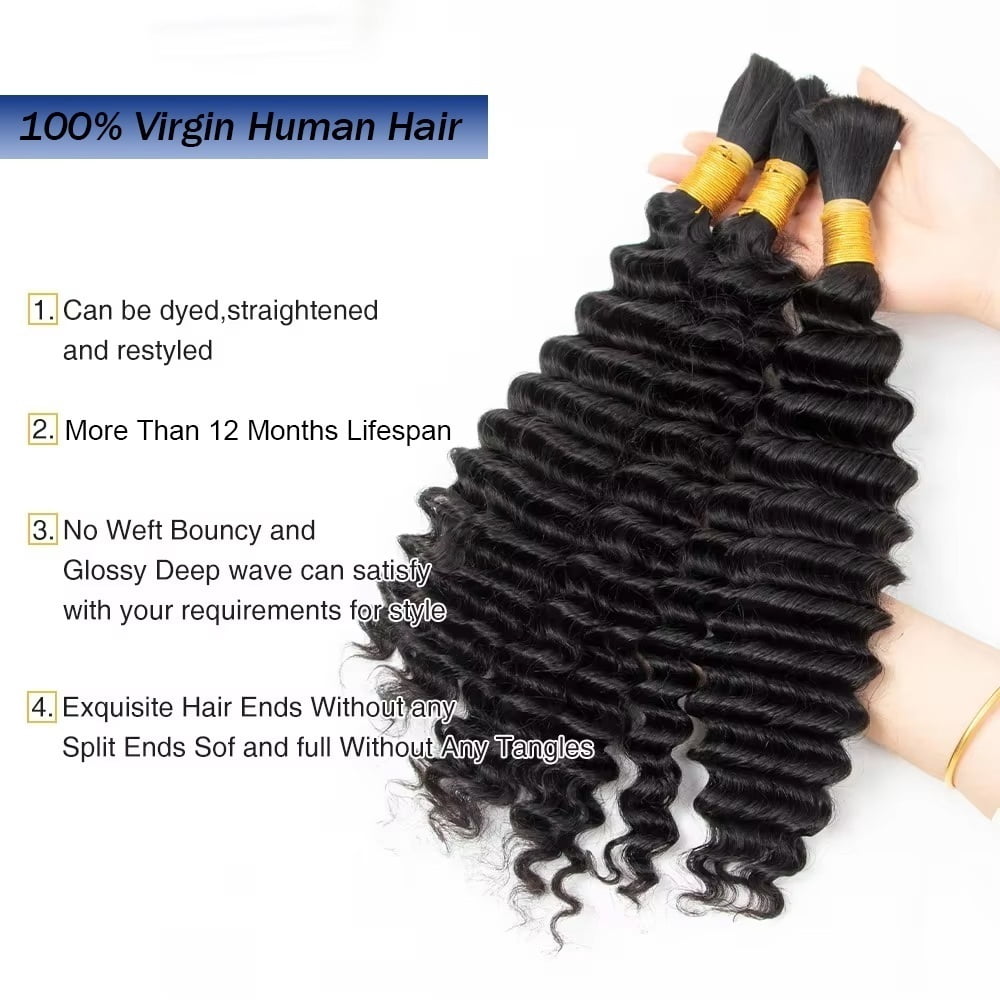 Curly Bulk Hair Bundles for Braiding 2 Bundles No Weft Deep Wave Human Hair Extensions