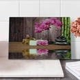 thumbnail image 2 of Spa Cutting Board, Spa Flower and Water Reflection Aromatherapy Bamboo Blossom Candlelight Print, Decorative Tempered Glass Cutting and Serving Board, Small Size, Pink Green Umber, by Ambesonne, 2 of 5