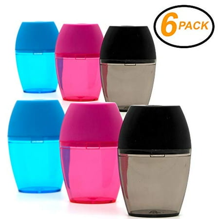 - Emraw Super Great Single Hole Manual Pencil Sharpener with Receptacle for Regular Sized Pencils and Crayons Designed in Brightly Colored Plastic -Great for School, Home, Office (6 Pack)