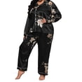 thumbnail image 3 of Elegant Floral Print Lapel Pant Sets Long Sleeve Black Plus Size Pajama Sets (Women's), 3 of 4