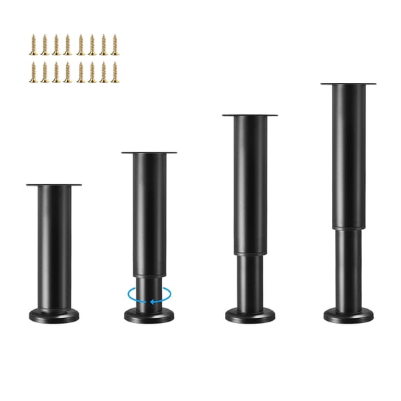 Furniture Legs Metal Adjustable 4 Pcs 3.15-4.72 inch, Adjustable Cabinet Legs for Sofa/Bed/Chair/Dresser/Table, Bed Center Slat Support Legs, Black