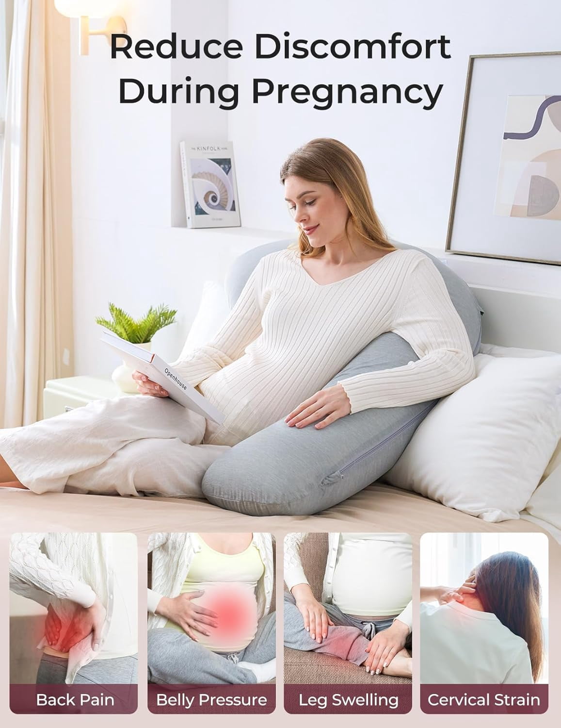 Pregnancy Pillows for Side Sleeping, J Shaped Maternity Body Pillow for Pregnancy, Soft Pregnancy Pillow with Jersey Cover for Head Neck Belly Support