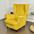 thumbnail image 6 of Eurhowing 2-Piece Stretch Wingback Chair Covers, Non-Slip Velvet Chair Slipcovers with Cushion Cover, Soft Wingchair Protector for Living Room, Yellow, 6 of 10