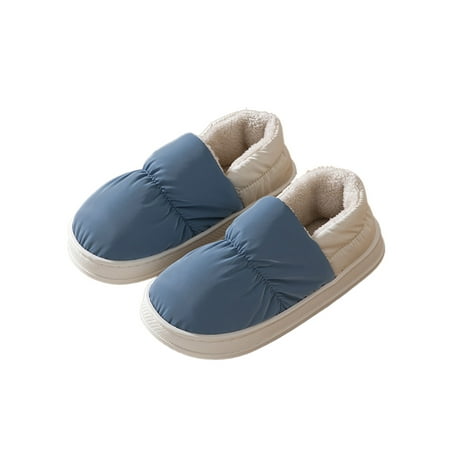 

Wazshop Men Slippers Home Winter Warm Shoe Memory Foam Booties Slipper Lightweight Plush Lined Moccasins Women House Shoes Cozy Round Toe Blue 10.5-11