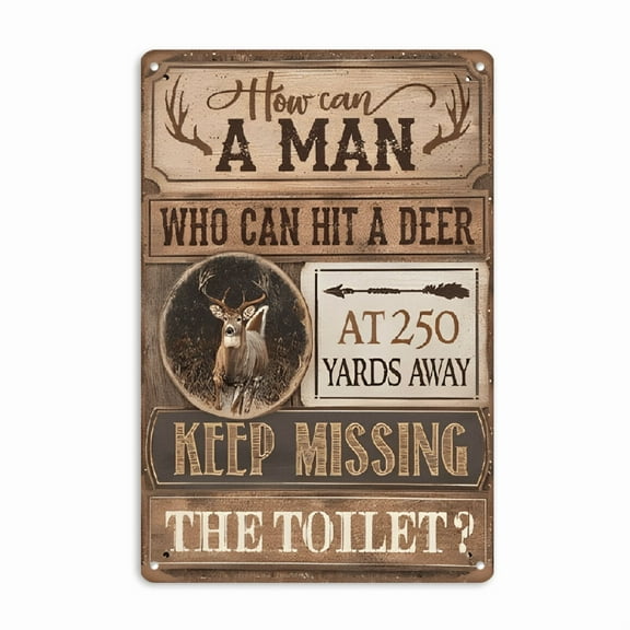 Funny Deer Hunting Bathroom Sign - Vintage Iron Metal Wall Art, 8*12 Inches, Perfect for Home, Bar, Kitchen & Garden Decor, Perfect for Room Decor