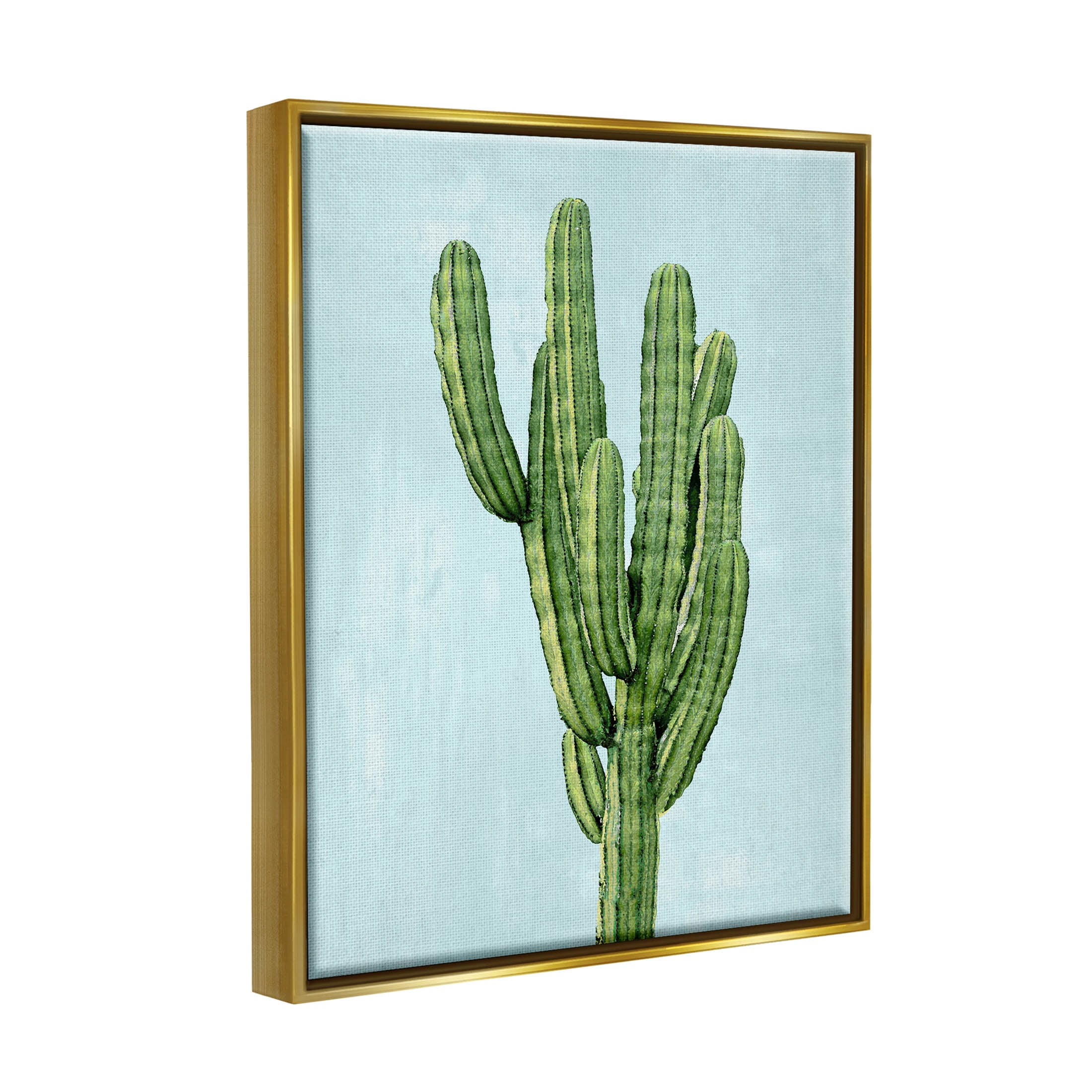 Desert Cactus Blue Sky Botanical & Floral Graphic Art Metallic Gold Framed Art Print Wall Art