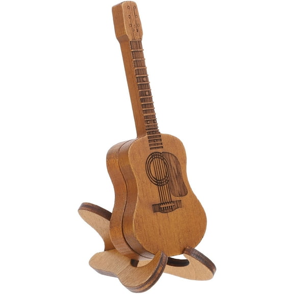 Raindrops Wood Guitar Pick Holder Case for Storing Picks and Small Accessories Brown Guitar Shaped Design