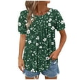 thumbnail image 2 of JTZGDY Floral Shirts for Women Elegant Summer Puff Short Sleeve Graphic T-Shirts Loose Fit Dressy Casual Tunic Blouse Trendy Flowy Ruched Pleated Tees Shirt Tops Green M, 2 of 8