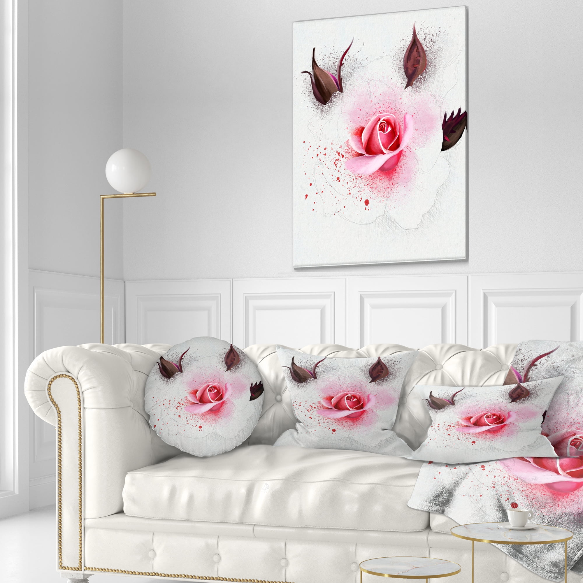 Designart Watercolor Rose with Brown Buds - Floral Throw Pillow - 12x20