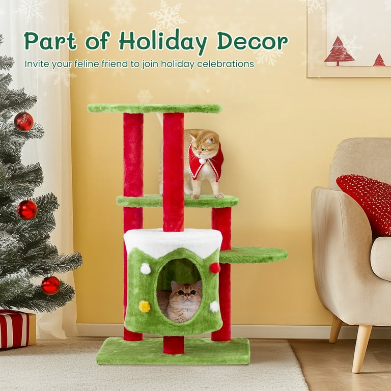 ZephyPaws 32in Christmas Cat Tree with Condo, 3-Level Holiday Cat