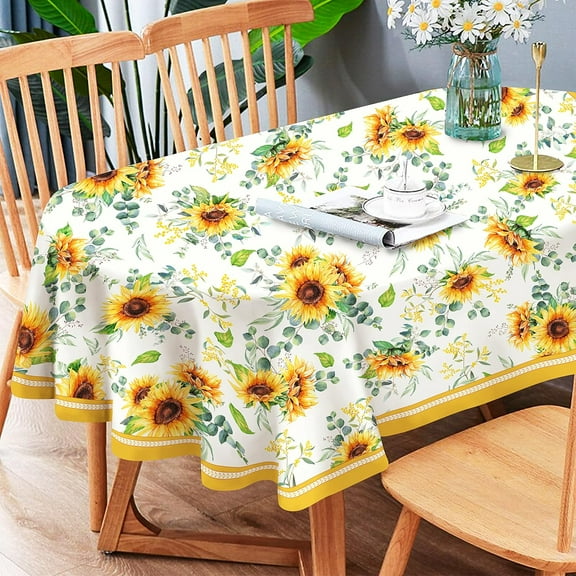 Oval Sunflower Tablecloth, Yellow Sunflower Tablecloth 60 x 84, Wrinkle Resistant and Washable Floral Table Cloths,Perfect for Kitchen Dinner, Family Gathering, Holiday Dining Room Table