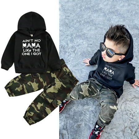 

Kiapeise Boys 2 Pcs Outfit Set Long Sleeve Hoodie+Camouflage Cargo Pants Set