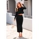 thumbnail image 5 of Conjunto de Suéter Mujer PRETTYGARDEN Top Corto y Falda de Punto Canalé XL Negro, 5 of 8