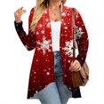 thumbnail image 6 of Women's Fall and Winter Fashion Casual Print Long Sleeve Mid-Length Cardigan Jacket, Christmas Theme for Holiday Season,Watermelon Red,5XL, 6 of 6