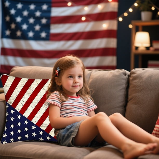 Fundas de cojín del 4 de julio con diseño de bandera patriótica y estrellas, decoración para sofá, dormitorio, hogar, funda de almohada de lino.