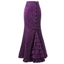 SWSMCLT Women's Maxi Skirt Ruffle Medieval Fitted Summer High Waisted Lace Up Mermaid Tail Renaissance Halloween Purple X-Small