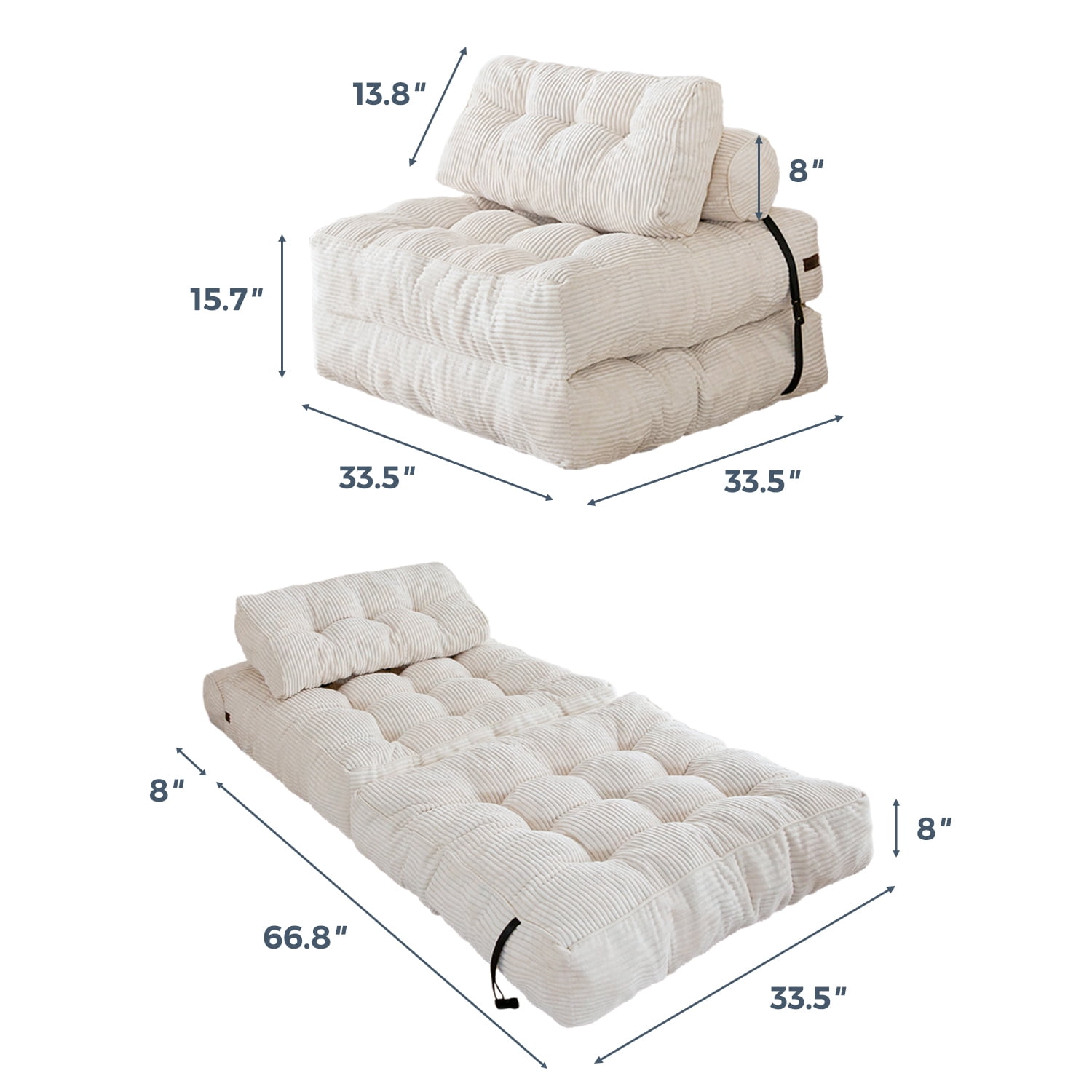 BYBYME Folding Sofa Bed,Convertible Floor Couch for Adult with Pillow with High Density Foam Filling,Comfort Floor Sofa Portable Sleeper Chair for Bedroom Living Room,Beige,Single