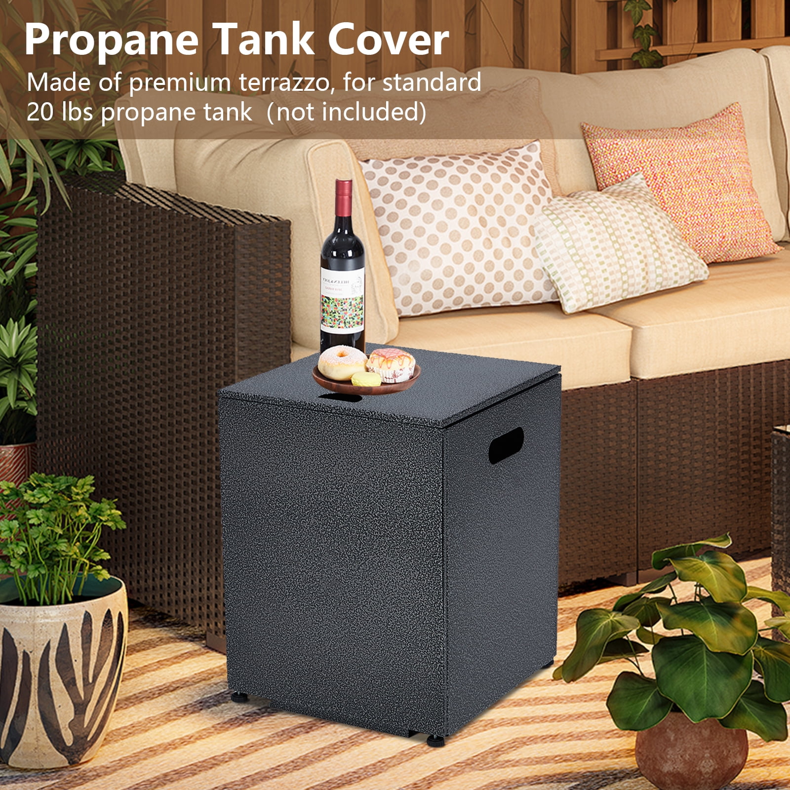 Towallmark 36 Inch 50,000 BTU Propane Fire Pit Table, Outdoor Gas Fire Pit with Wind Guard & Removable Lid, Steel Frame with Rain Cover for Patio, Deck, Garden, Silver