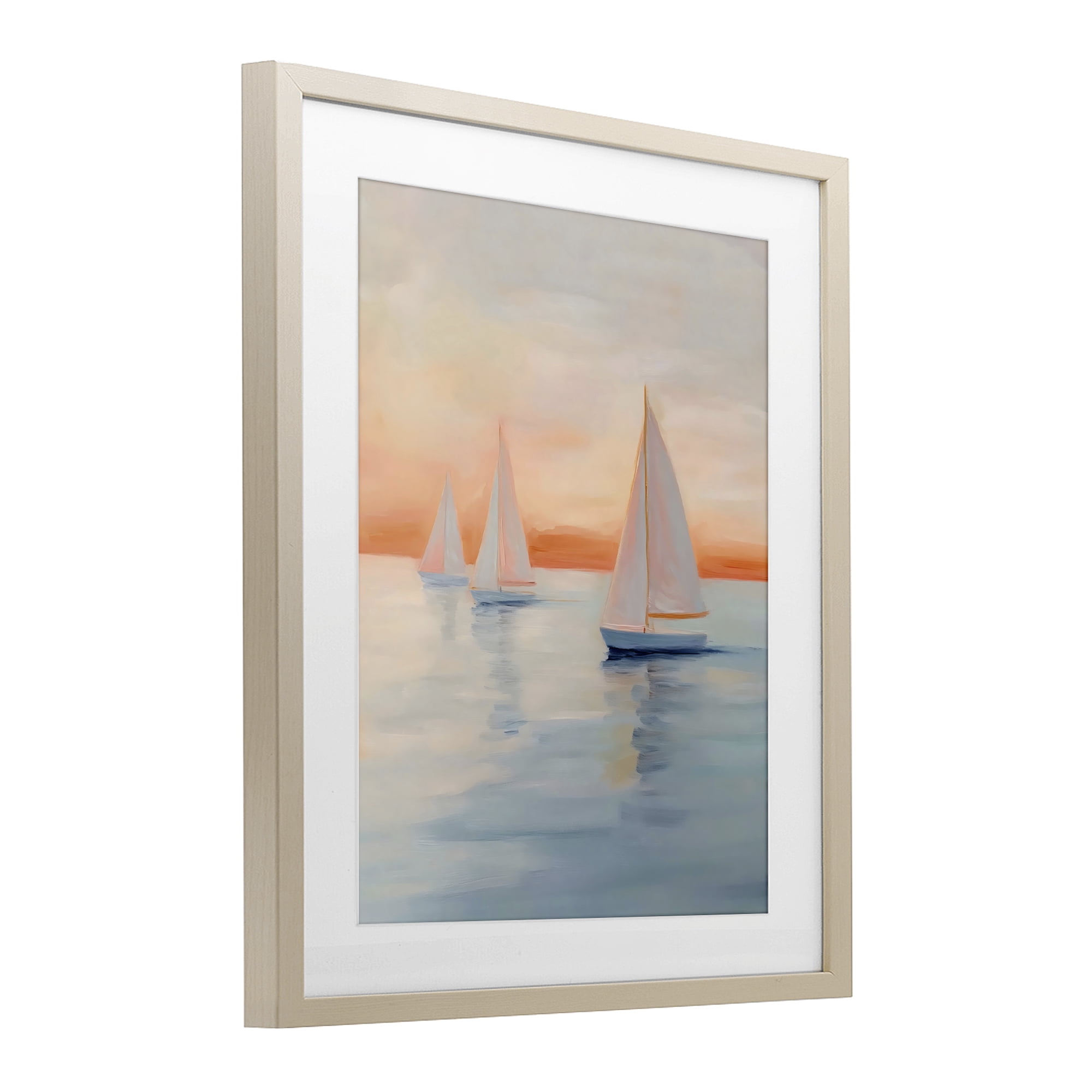 Stupell Industries Sunset Sailboats Over Calm Sea Birch Framed Print Under Glass, design by Creative Studio