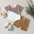 thumbnail image 2 of TOWED22 Toddler Baby Boy Summer Outfit Farm Clothes Short Sleeve T-Shirt Plaid Shorts Mallard Duck Goose Outfits(Brown,12-18 M), 2 of 9