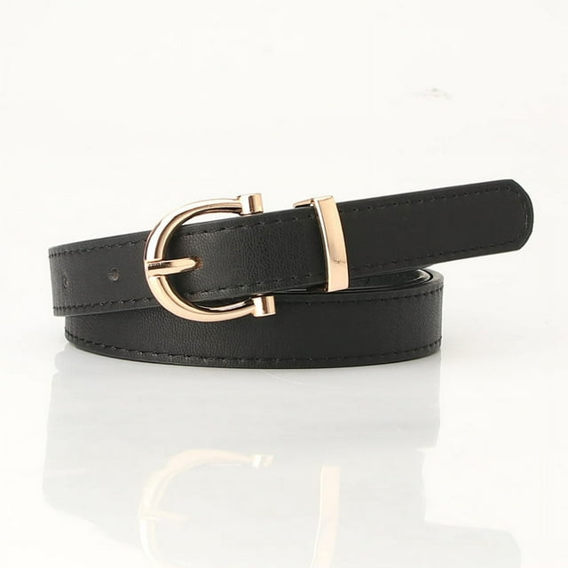 Zhuge Cinturón de piel sintética para mujer, para vestir y jeans, con hebilla dorada, para niñas y mujeres (negro)