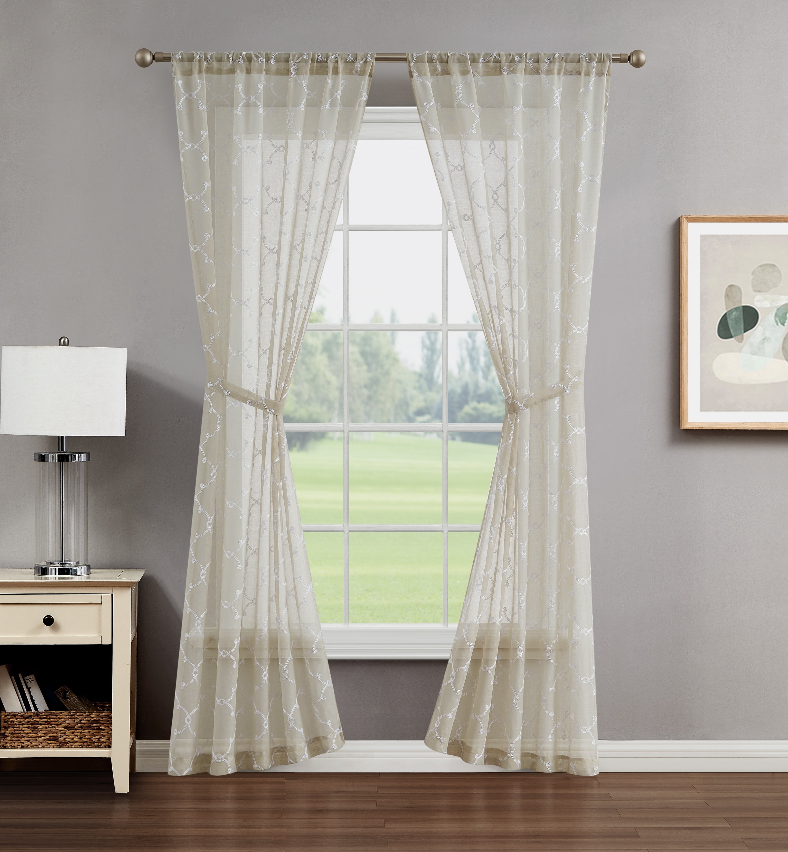 Creative Home Ideas Contemporary/Modern/Farmhouse/Traditional 2 Piece Embroidered/Geometric Sheer Curtain Set