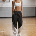 thumbnail image 3 of Womens Slouchy Nylon Pants Casual Colorblock Workout Ankle Pants Baggy Wide Leg Track Pants, 3 of 7